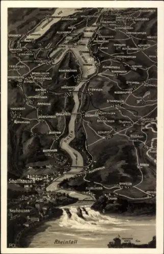 Landkarten Ak Kanton Schaffhausen, Rheinfall, Singen, Neuhausen