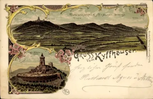 Litho Steinthaleben Kyffhäuserland in Thüringen, Kyffhäuser, Kaiser Wilhelm Denkmal, Panorama