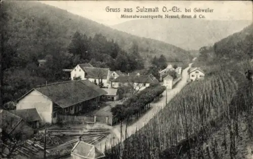 Ak Sulzmatt bei Gebweiler Haut Rhin, Mienralwasserquelle Nessel, Brun und Co.