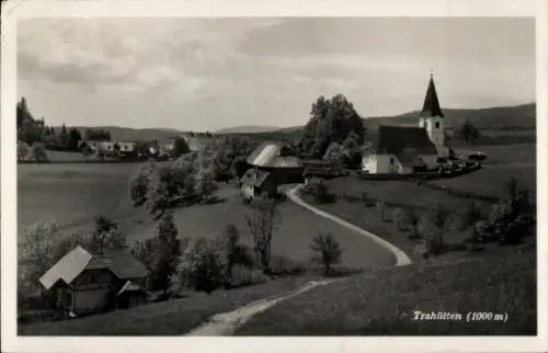 Ak Trahütten Steiermark, Trahütten (1000 m), Kirche, Dorf, Bauernhäuser, Feldweg