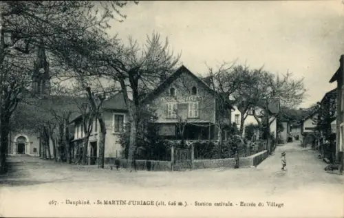 Ak Saint-Martin-d’Uriage Grenoble Isère, Dorfeingang, Restaurant