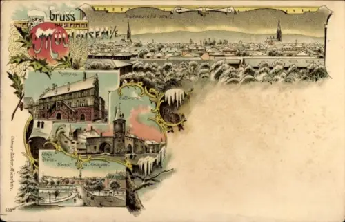 Litho Mulhouse Mülhausen Elsass Haut Rhin, Rathaus, Gesamtansicht