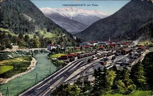 Ak Fortezza Franzensfeste Südtirol, Gesamtansicht, Bahnhof, Plose
