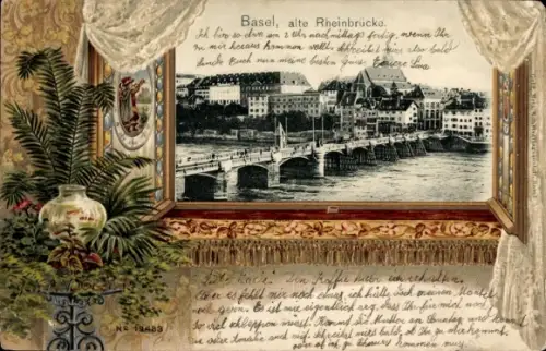 Präge Passepartout Ak Basel Stadt Schweiz, Rheinbrücke
