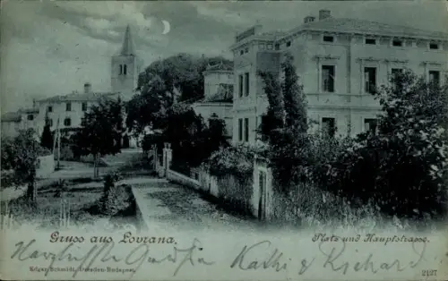 Mondschein Ak Lovrana Lovran Laurana Kroatien, Platz, Hauptstraße