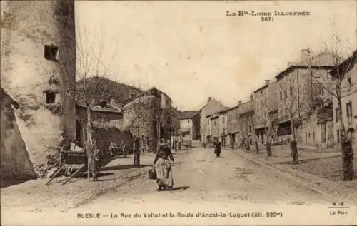 CPA Blesle Haute Loire, La Rue du Valtat et la Route d'Anzat-le-Luguet
