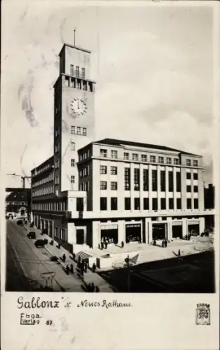 Ak Jablonec nad Nisou Gablonz an der Neiße Reg. Reichenberg, Partie am neuen Rathaus