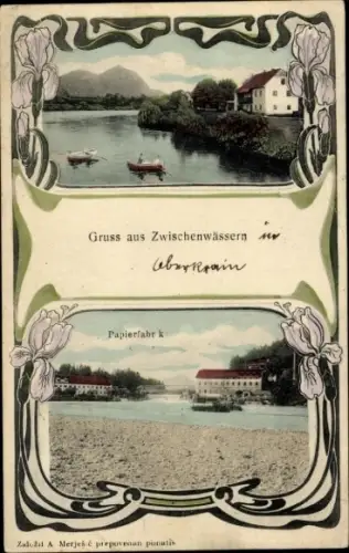 Passepartout Ak Medvode Zwischenwässern Slowenien, Teilansicht, Papierfabrik