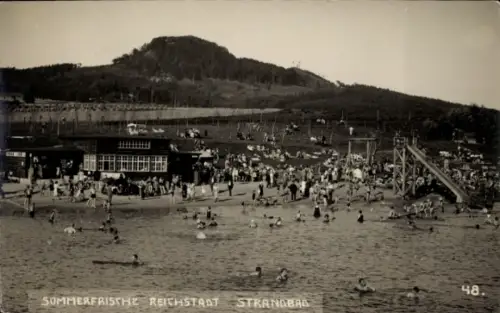 Ak Zákupy Reichstadt Region Reichenberg, Sommerfrische Reichstadt Strandbad, Sprungturm
