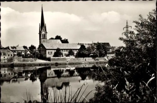 Ak Dörnigheim am Main, Blick zum Ort, Kirche