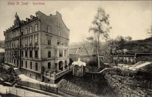 Ak Karlsbad, Blick aufs Haus St. Josef mit Pavillon