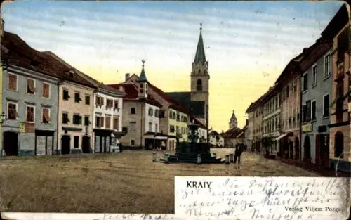 Golden Windows Leuchtfenster Ak Kranj Krainburg Slowenien, Platz, Geschäftshäuser