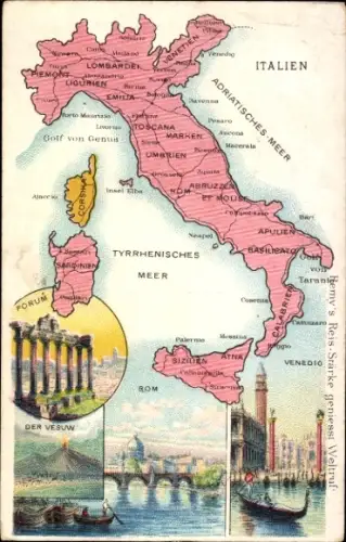 Landkarten Ak Venezia Venedig Veneto, Rom, Vesuv, Forum