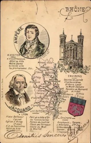 Landkarten CPA Lyon Rhône, Ampere, Jacquard