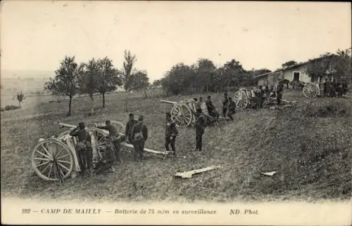 CPA Mailly le Camp Aube, Camp de Mailly, Batterie de 75 m/m