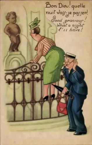 Ak Bruxelles Brüssel, Frau betrachtet Manneken Pis