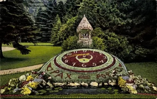 Ak Interlaken Kanton Bern Schweiz, Blumenuhr im Kurgarten