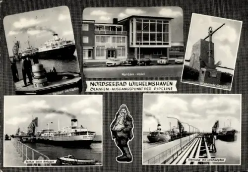 Ak Heppens Wilhelmshaven, NORDSEEBAD WILHELMSHAVEN, Ölhafen Ausgangspunkt Pipeline, Nordsee-Hotel