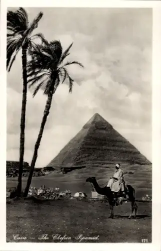 Ak Cairo Kairo Ägypten, Blick zur Chephren-Pyramide, Kamelreiter