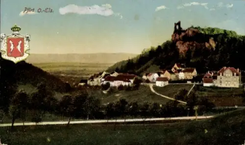 Ak Pfirt Ferrette Elsass Haut Rhin, Pfirt O.-Els., Burg Ferrette, Gemeindewappen