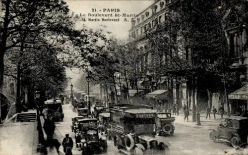 Ak Paris III, Sankt Martin Boulevard, Verkehr
