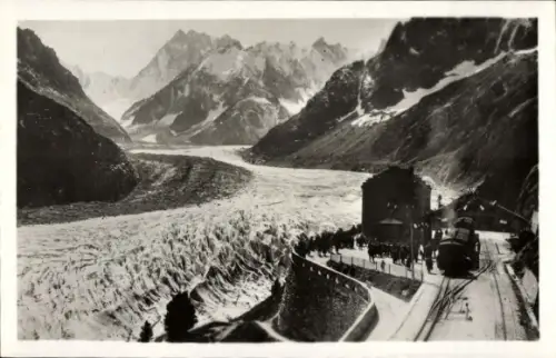 Ak Chamonix Mont Blanc Haute Savoie, Mer de Glace, Gare du Montenvers