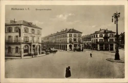 Ak Mulhouse Mülhausen Elsass Haut Rhin, Neuquartier Platz, Café