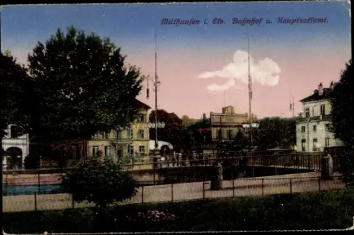 Ak Mulhouse Mülhausen Elsass Haut Rhin,  Bahnhof, Hauptzollamt