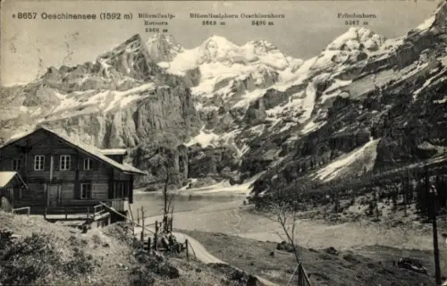 Ak Kandersteg Kanton Bern, Oeschinensee, Oeschinensee (1592 m), Bielsalp-Rothorn, Blümlialphorn, 