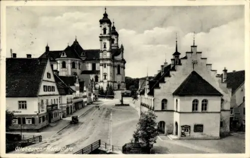 Ak Ottobeuren im schwäbischen Kreis Unterallgäu, Marktplatz, Kirche, Gasthaus Mohren