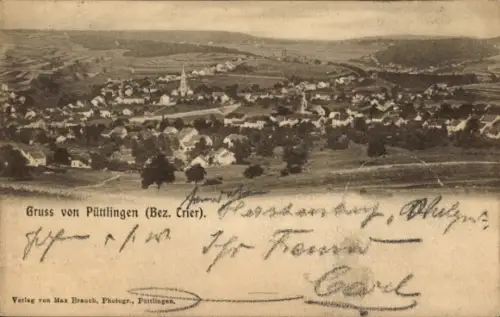 Ak Püttlingen im Saarland,  Ortsansicht mit Kirche, Verlag Max Brauch Photogr. Püttlingen