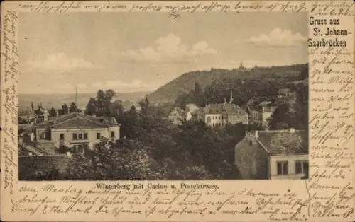Ak St. Johann Saarbrücken im Saarland, Winterberg mit Casino und Pestelstraße