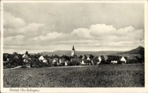 Ak Ostdorf Balingen im Zollernalbkreis Württemberg,  Dorfansicht, Kirchturm