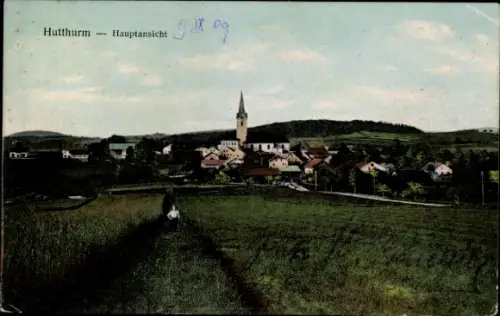 Ak Hutthurm im Ilztal Niederbayern,  Hauptansicht, Kirche mit Turm