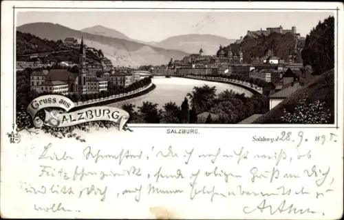 Ak Salzburg in Österreich, Gruss aus  schöne Landschaft, Festung Hohensalzburg, Fluss