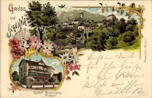 Litho Schenna Scena Schönna Südtirol, Gasthof und Restauration Prunner, Panorama