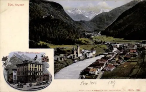 Ak Süs Kanton Graubünden, Gesamtansicht, Hotel Schweizerhof, Engadin