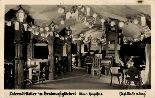 Ak Wien 3 Landstraße, Laterndl-Keller, Bratwurstglöckerl, Wien 3, Hauptstr. 1, Tägl. Musik u. Tan