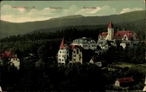 Ak Liberec Reichenberg in Böhmen, Volksgarten, Wirtschaften