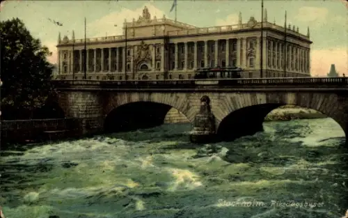 Ak Stockholm Schweden,  Riksdagshuset, Norrbro, Norrström