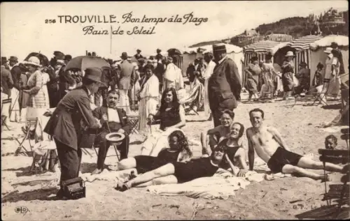 Ak Trouville Calvados, Bon temps à la Plage, Bain de Soleil