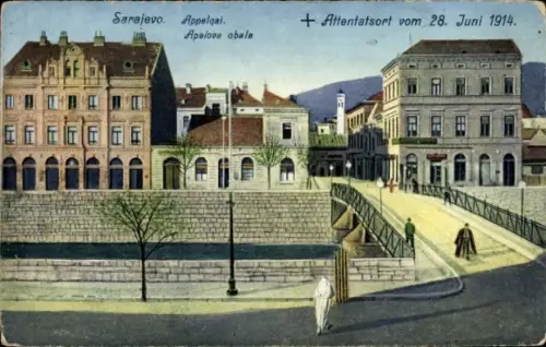 Ak Sarajevo Bosnien Herzegowina, Appelqai, Attentatsort vom 28. Juni 1914