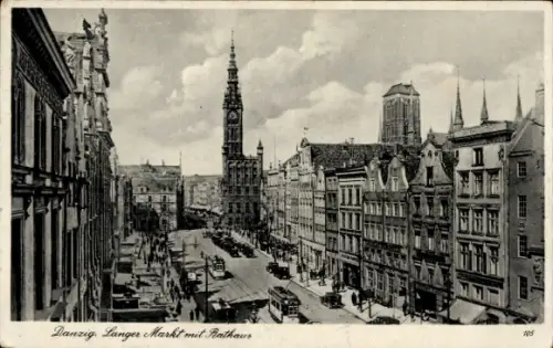 Ak Gdańsk Danzig, Langer Markt mit Rathaus