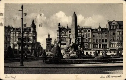 Ak Gdańsk Danzig, Holzmarkt, Brunnen