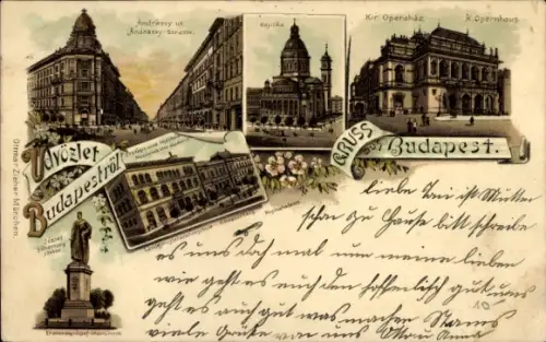 Litho Budapest Ungarn, Basilika, Andrassy Straße, Opernhaus, Denkmal