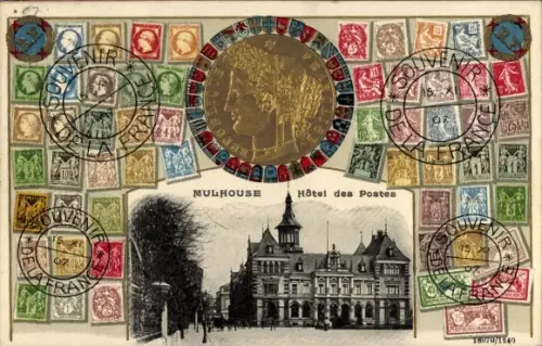 Briefmarken Ak Mulhouse Mülhausen Elsass Haut Rhin, Hôtel des Postes