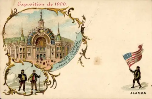 Litho Nantes Loire Atlantique, Exposition de 1900, Porche Central du Palais de l'Éducation