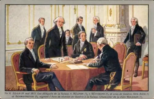 Künstler Ak Zürich Stadt Schweiz 1815, Les delegues de la Suisse, Centenaire de la Reunion