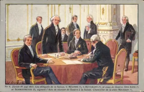 Künstler Ak Zürich Stadt Schweiz 1815, Les delegues de la Suisse, Centenaire de la Reunion