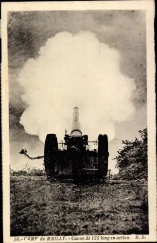 Ak Mailly le Camp Aube, Camp de Mailly, Feuernde Kanone